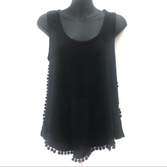 Country Road XS Linen Tank Top Pom Pom Trim Black Staple piece Hi-low Hemline - Picture 3 of 11